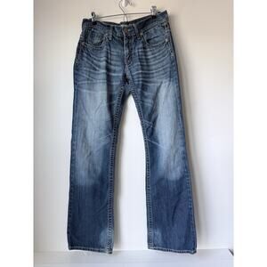 BKE Jeans Mens 31L Carter Boot Leg Distressed Dark Wash Actual 36x33